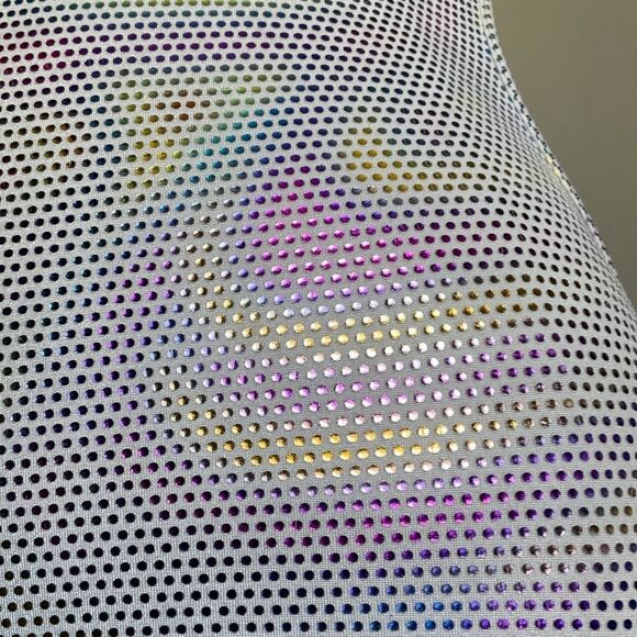 Holographic Mini Dress Tie Back, 80’s L.W. Sin-Sations body con sz s/m form fit - Picture 11 of 16